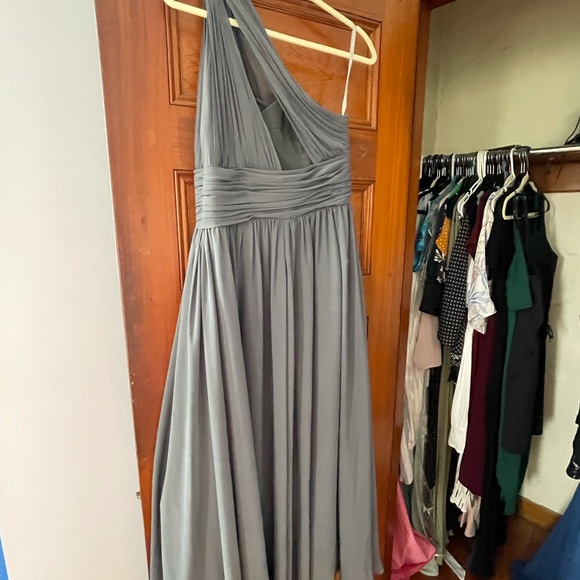 A- line, off the shoulder, gray bridesmaids dress - Picture 4 of 4